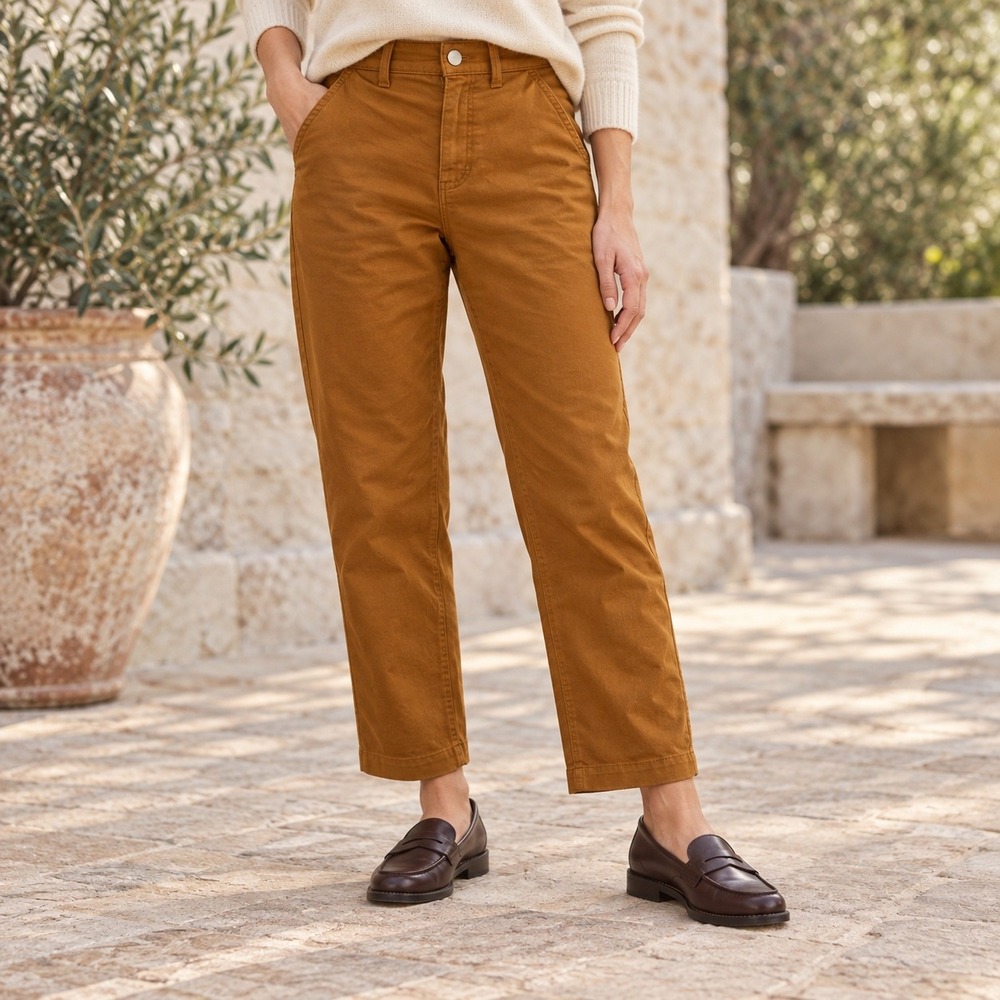 Everlane Straight Leg Crop Pants 6 Ochre Brown High Rise Minimalist Chino